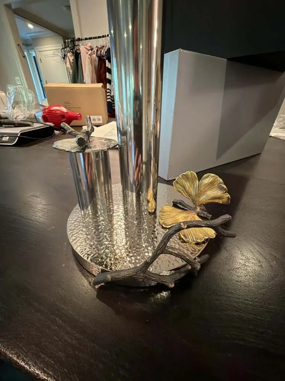 Michael Aram Ginkgo Paper Towel Holder as is butterfly needs to be reattached